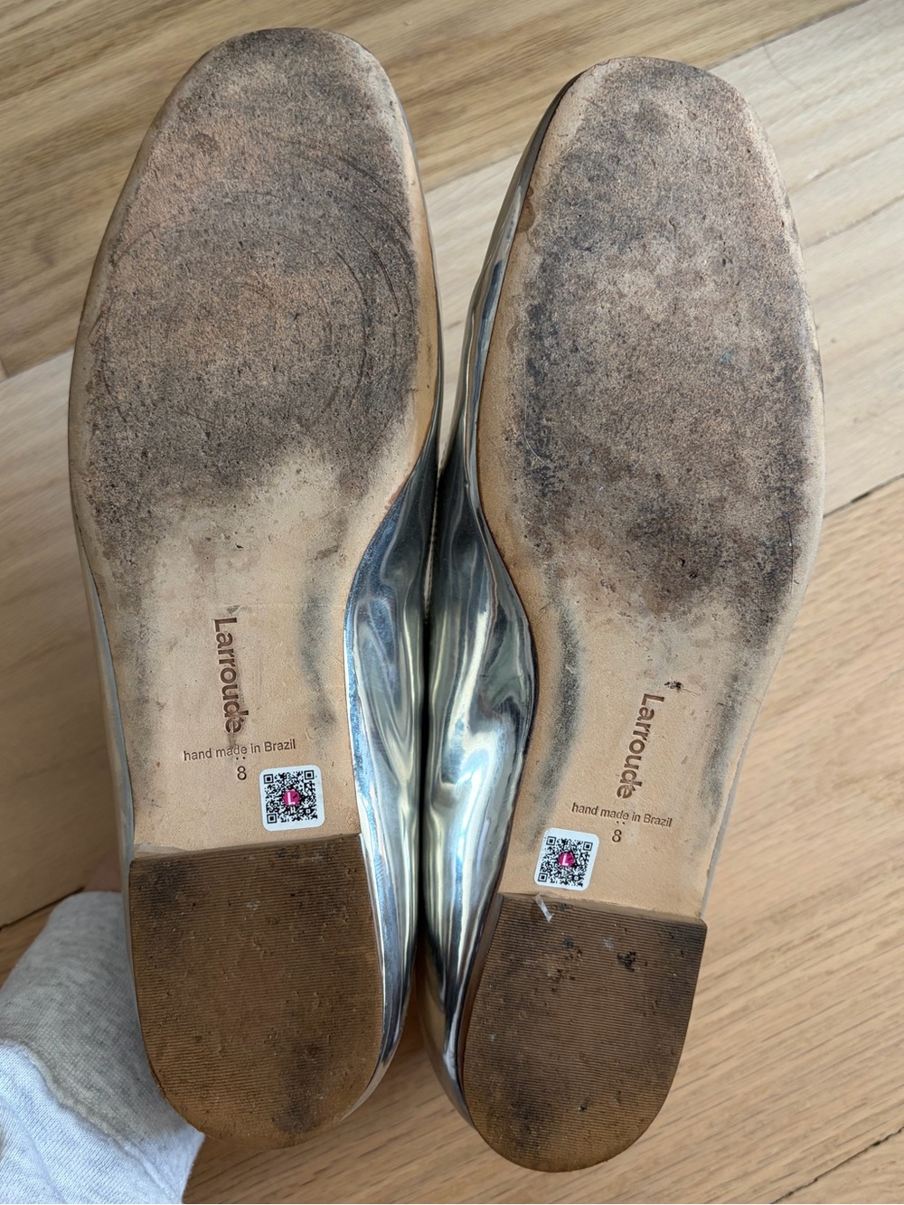 Larroude Metallic Silver Mary Jane Flats, size 8. - Picture 7 of 7